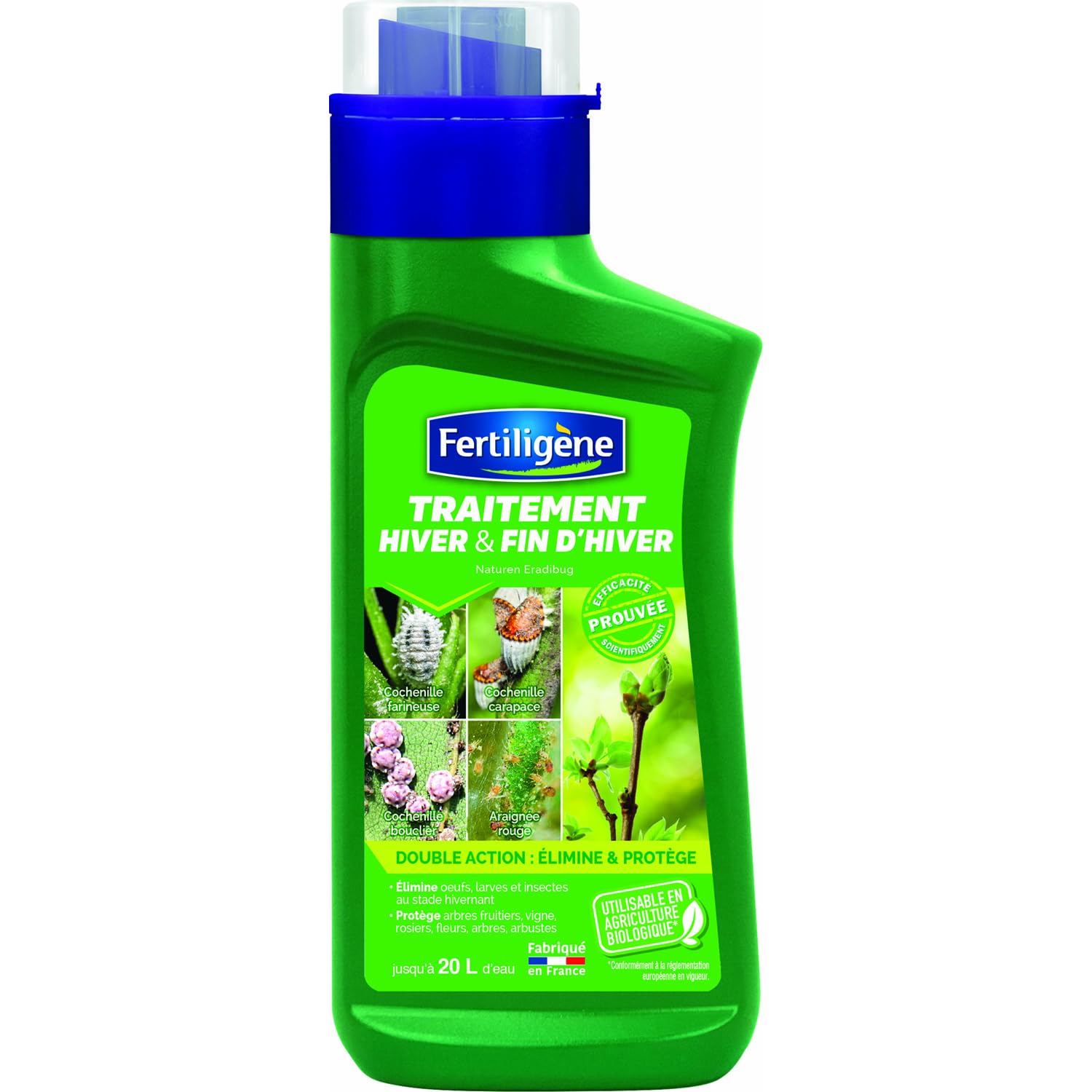 FERTILIGENE FTH400N - Traitement d'Hiver & Fin d'Hiver Concentré UAB 400 ml - Huile végétale de Colza - Contre nombreux insectes (cochenille, araignée rouge, etc.) - Protège les cultures - Pour 200 m²