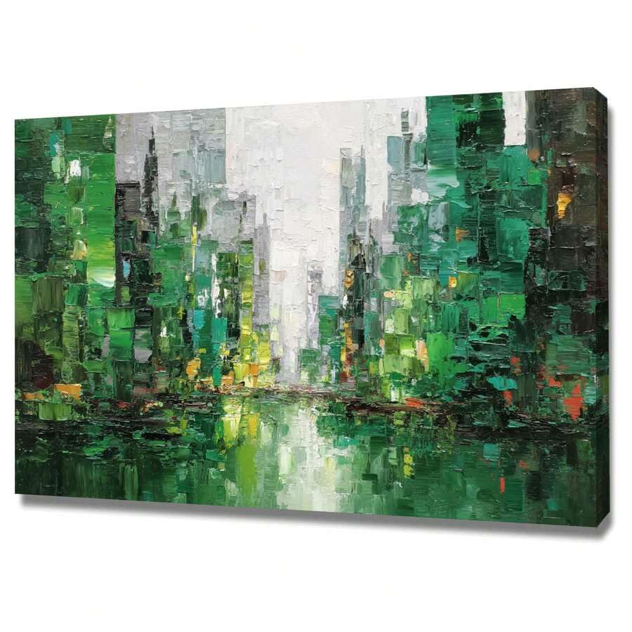 Toile ville verte impression d'art mural abstrait moderne 60x80cm