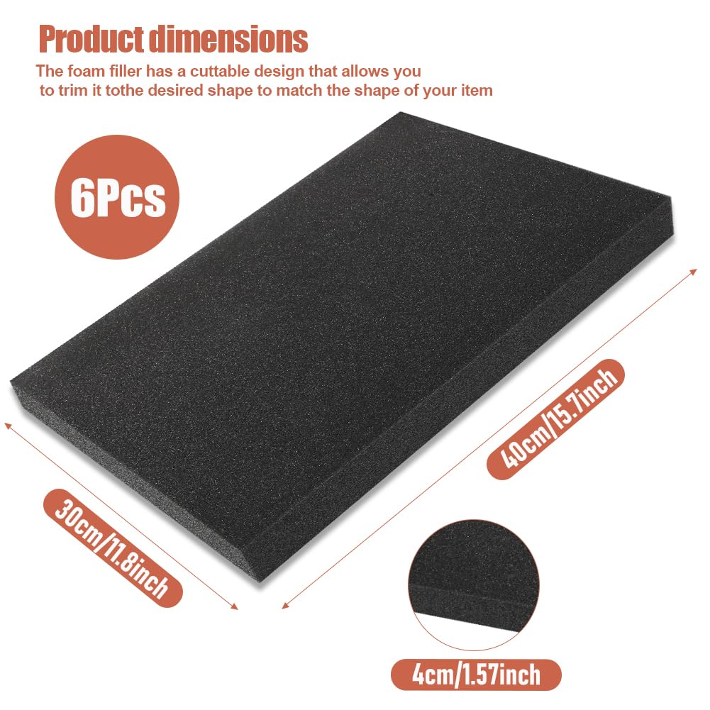 RANJIMA 6 Stück Schaumstoff Zuschnitt 40 x 30 x 4cm, Schwarz Schaumstoffplatte Werkzeugkisten Polyethylenschaumstoff, Schaumstoffeinlage Schaumstoffinlay Koffereinlage Werkzeugeinlage für Koffer