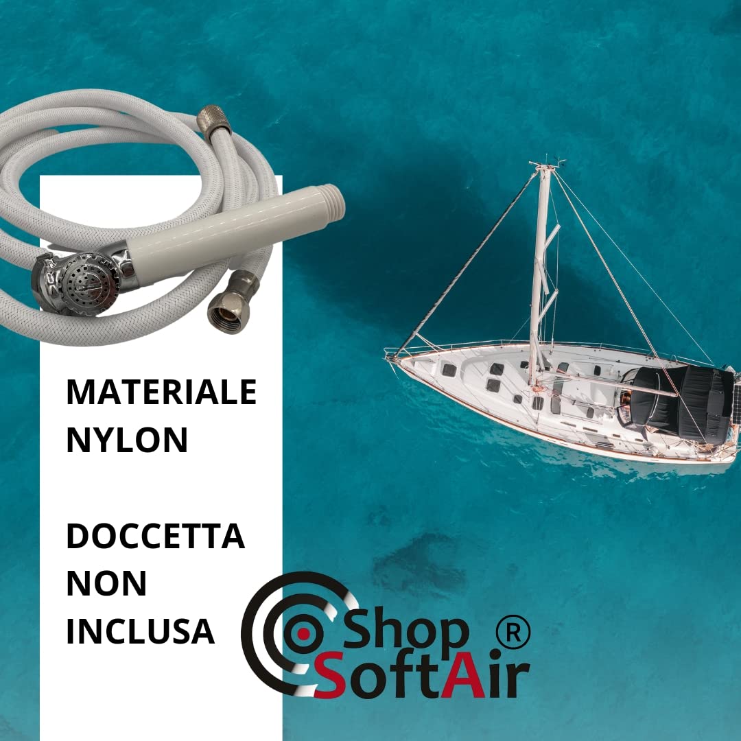 Tubo Doccia Flessibile In Nylon Bianco Retinato - Per Barca E Camper, Lunghezza 2,5 Metri - 2