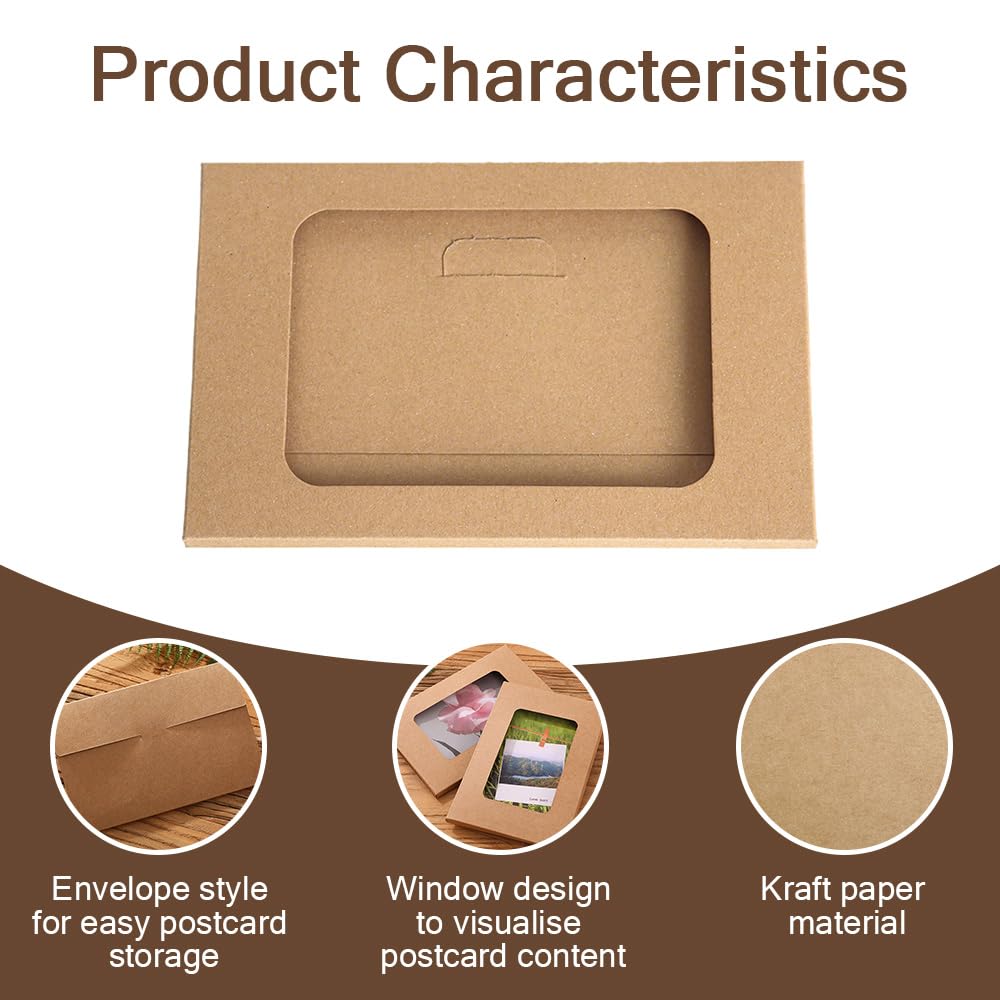 ONEBO 40 Pcs 15.1 x 10.8 x 0.5 cm of Postcard Packaging Box, Kraft Paper Box, Postcard Protection Sleeves A6 with Window - Image 3