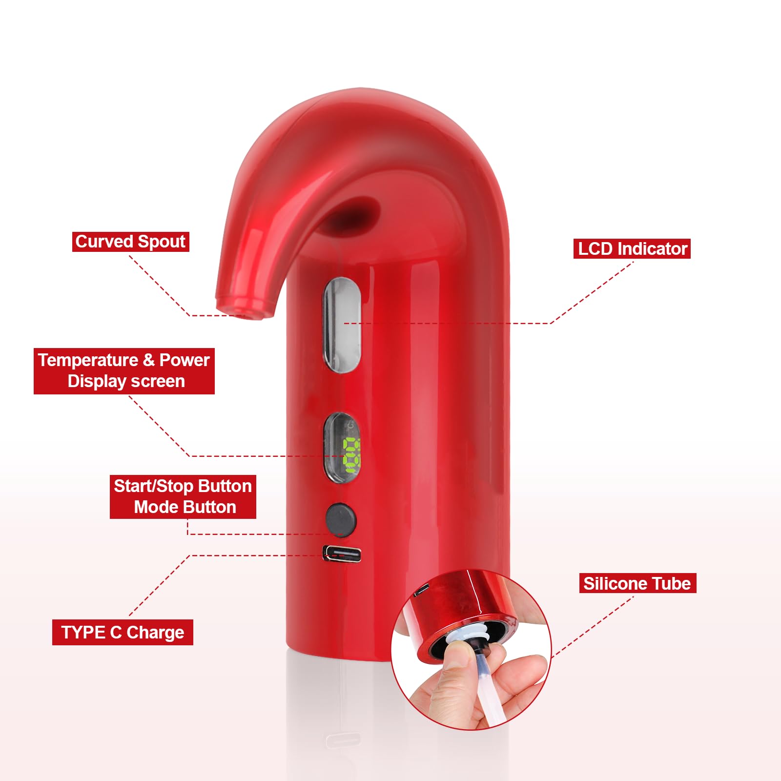 Aireador de vino eléctrico, decantador de vino automático de un solo toque para vino tinto y blanco, dispensador de vino, vertedor de vino, regalos de vino para amantes del vino (rojo) 7