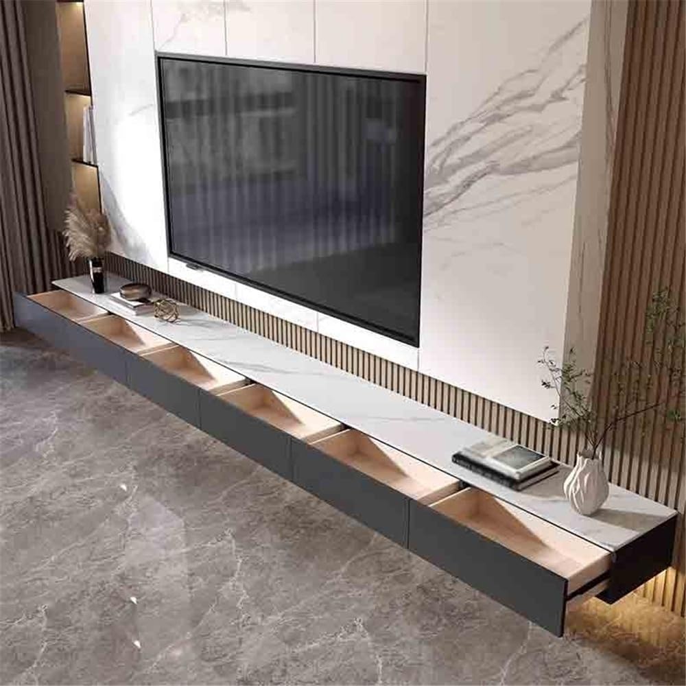 Supporto TV galleggiante montato a parete Supporto TV sospeso a parete con cassetti portaoggetti, centro di intrattenimento moderno e stretto con scrivania in ardesia for soggiorno camera da letto ﻿ M