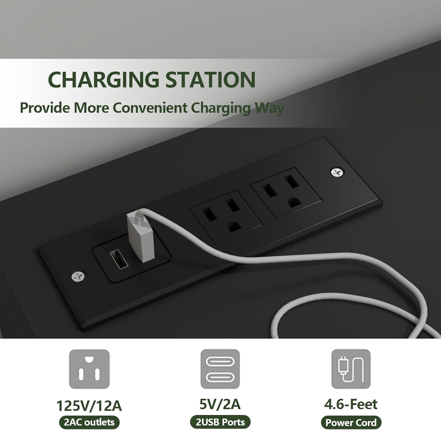 The dresser with LED lights illuminated in a blue color, showcasing the open storage areas