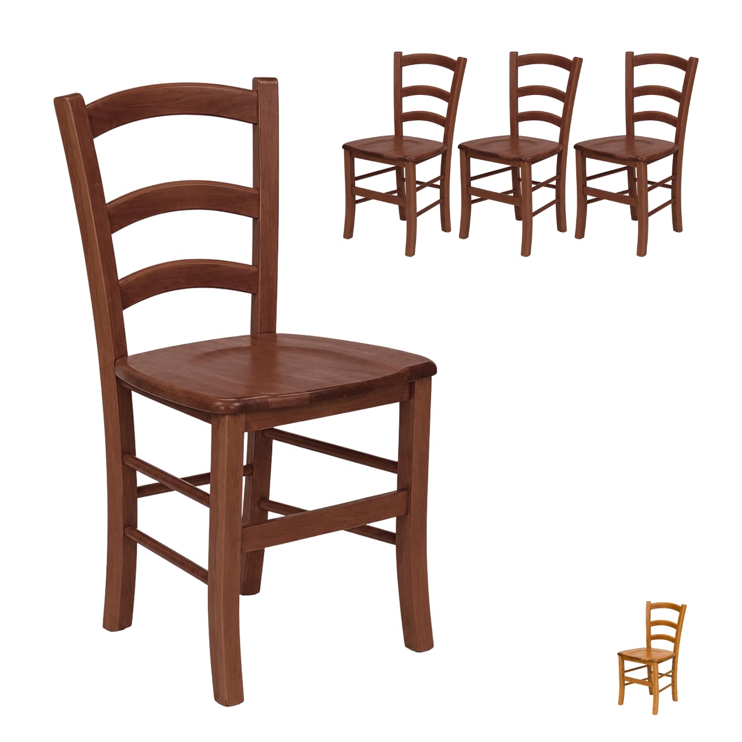 VIRSUS Set 4 Sedie Paesana in Legno Massello, Misura 43x42x86 cm, Sedia Tradizionale Robusta, per Casa, Cucina, Agriturismo, Ristorante, Made in Italy (Noce Scuro)