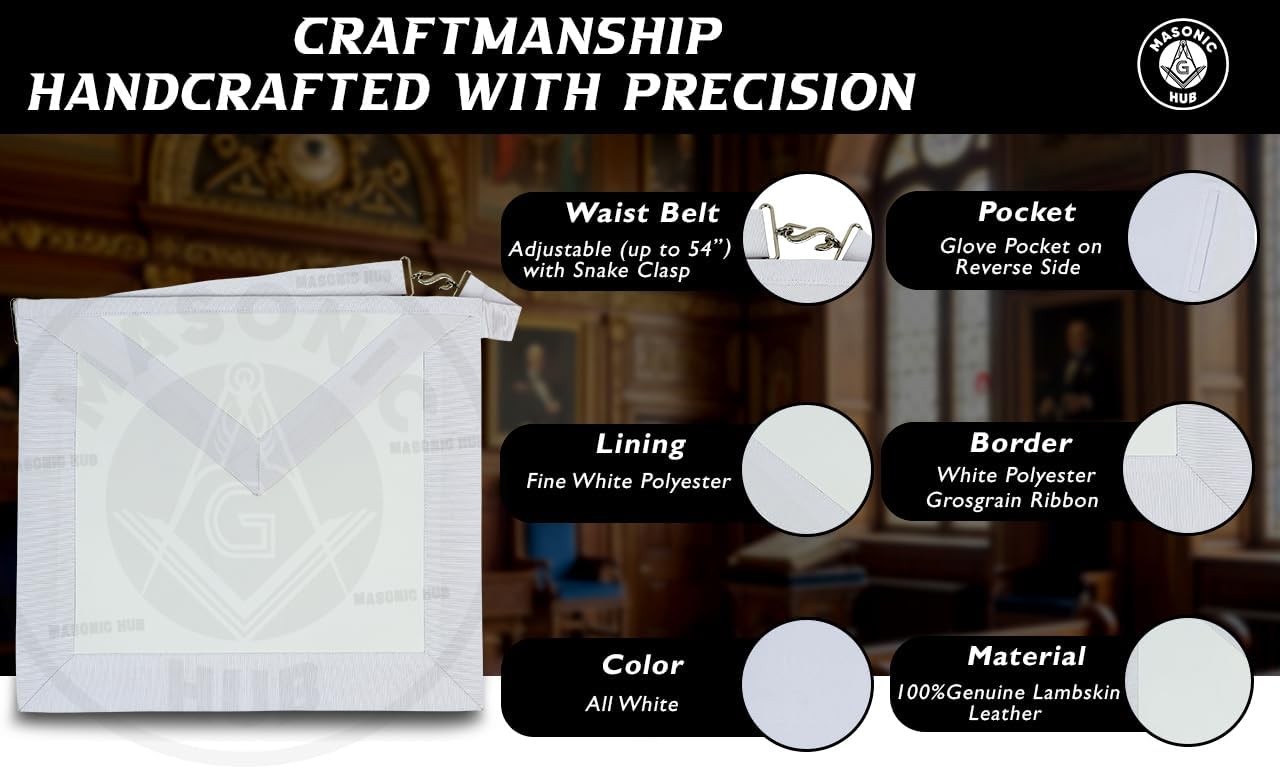 MASONIC CANDIDATE/ENTERED APPRENTICE SHEEP LEATHER APRON ALL WHITE