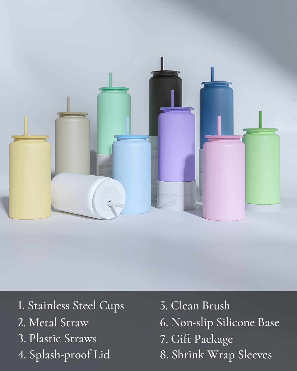 Glass Cups With Lids and Straws, 16oz Stainless Steel Beer and Iced Coffee Cup, Smoothie Drinking Cup, Brown (Textured Matte Finish, Not Sublimatable) - Image 4