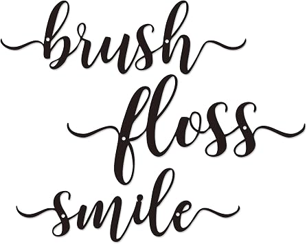 Metal Tooth Smile Wall Decor Set for Dental Office | 3-piece brush floss smile metal wall decor set for dental office home bathroom and hygienist gift