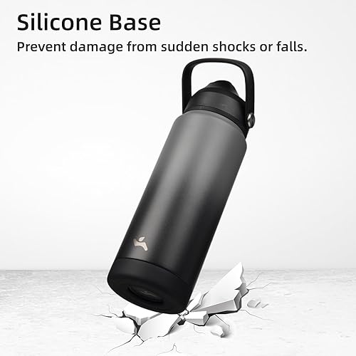 Miniatura 7 de Botella de agua aislada con tapa con pajilla, botella de metal al vacío de acero inoxidable de 24 onzas con mango de silicona, gris y negro