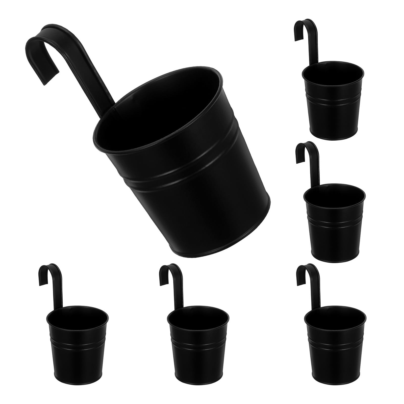 Abaodam 6 Vasi Sospesi in Metallo Nero, Piccola Fioriera Sospesa Foro Drenaggio, Portavasi da Esterno per Balconi e Recinzioni, Set da 6 per Decorazioni Giardino