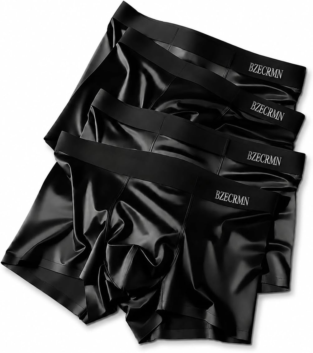 2026 New Ice Silk Satin Men’s Boxer Briefs,Seamless Underwear , 4-Pack | No Ride Up,Breathable Cooling Underwear with U-Pouch,Delicate silk-like hand feel for all-day comfo