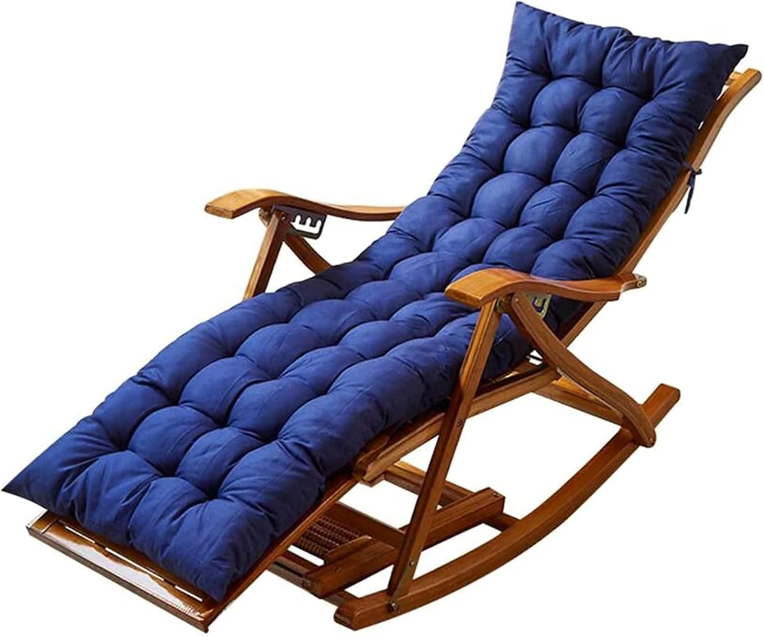 Sillón reclinable Plegable para Exteriores, Mecedora de Madera Ajustable de 5 Posiciones, Tumbona portátil para balcón, terraza, jardín, Ocio, con Almohadilla de algodón y reposapiés extendido (Azul)