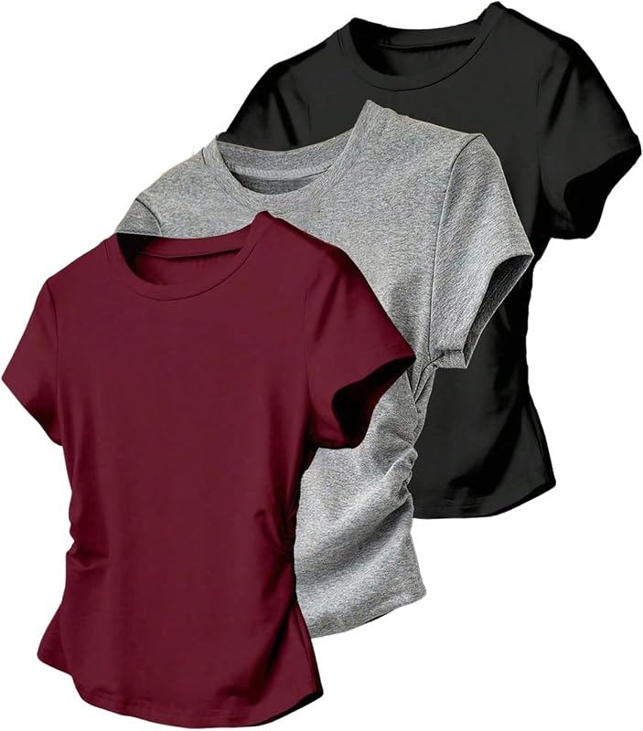 Girl's Shirts 3 Packs Graphic Tees Hibiscus Top Summer T Shirt