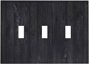 Decorative Switch Plate Covers Vintage Black Wood Plank Wooden Board 3 Gang Light Switch Cover Plate Triple Toggle Wall Plate Light Switch Covers for Farmhouse Bedroom Home Decor