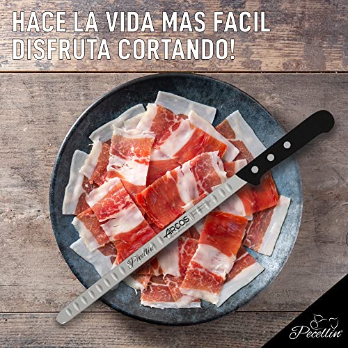 Miniatura 6 de Pecellín Cuchillo Jamonero Profesional Con Alveolos De 29cm, Cuchillo Jamonero De Calidad De Hoja Flexible Acero Inoxidable Nitrum Proteccion Bacteriana Bactiproff Silver Para Patas De Jamón Y Paletas