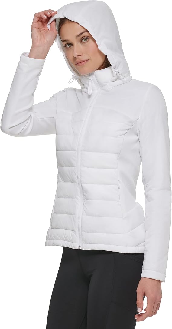 Calvin Klein Women's Lightweight Scuba Side Panel Adjustable Hood Zip Pocket Puffer