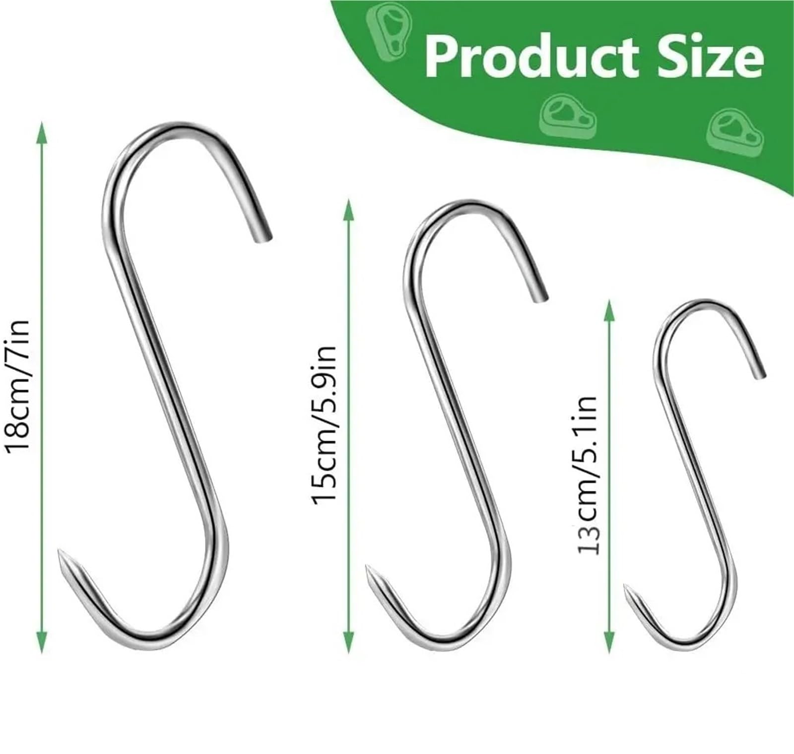 50 ganchos de acero inoxidable for colgar carne, for ahumadores, carniceros, barbacoas, cerdo, salchichas, tocino, jamones, pato, pavo, asado curado para Procesamiento de Carne(15cm)