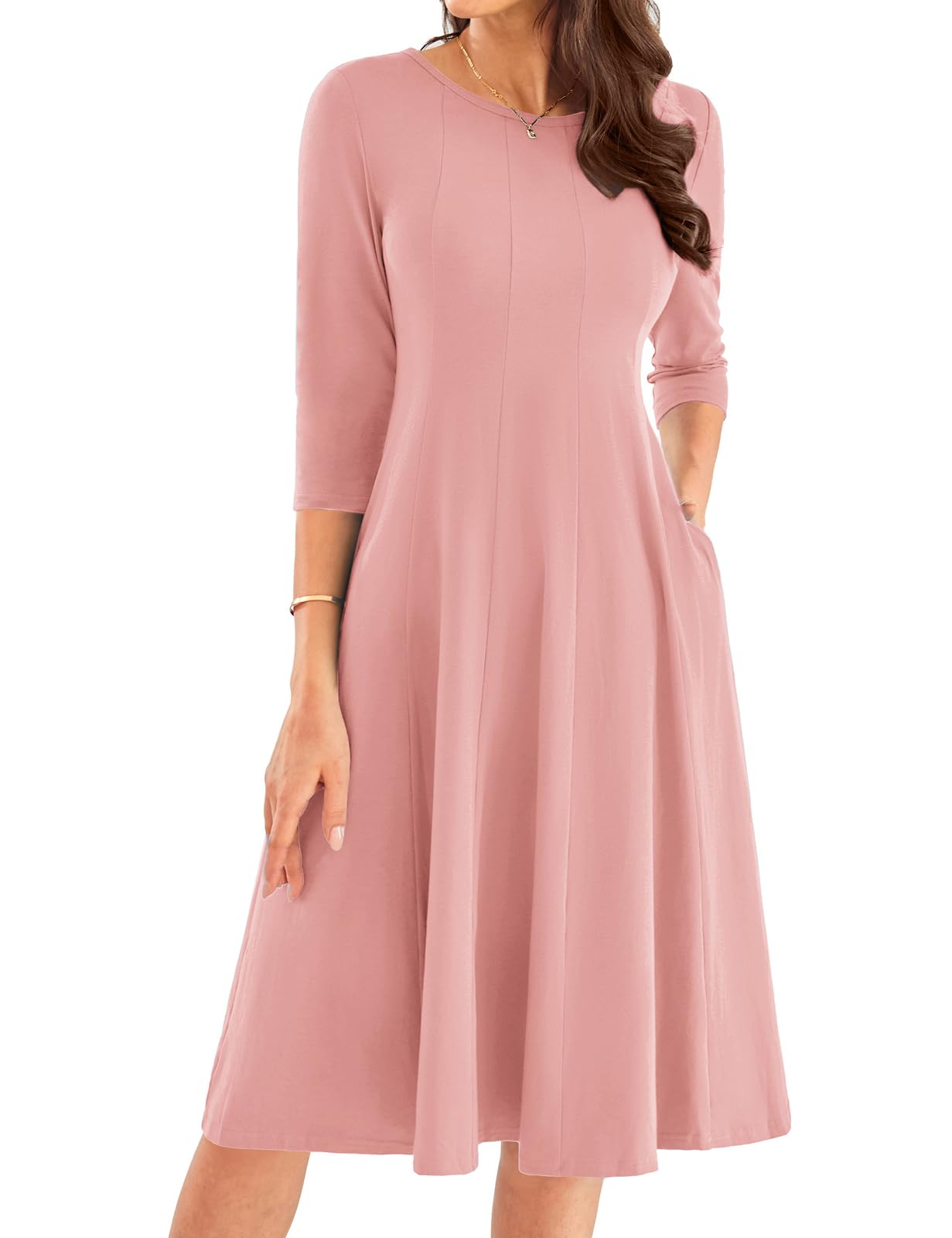 GRACE KARIN Abito midi da donna vintage a linea A con maniche 3/4 per ospiti matrimonio, UK Prom formale vintage