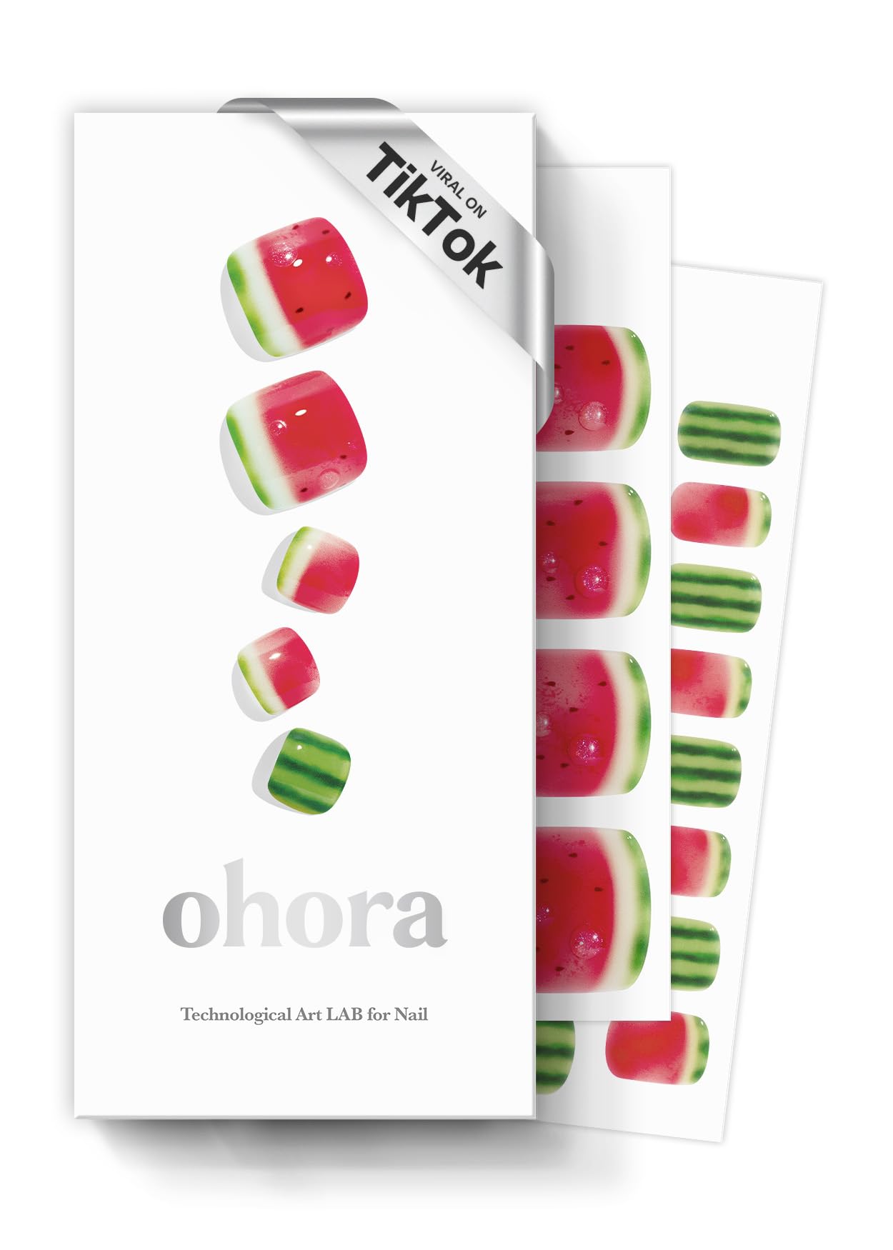 ohora Semi Cured Gel Pedi Strips (P Watermelon Slice) - Works with Any Nail Lamps, Salon-Quality, Long Lasting, Easy to Apply & Remove - Includes 2