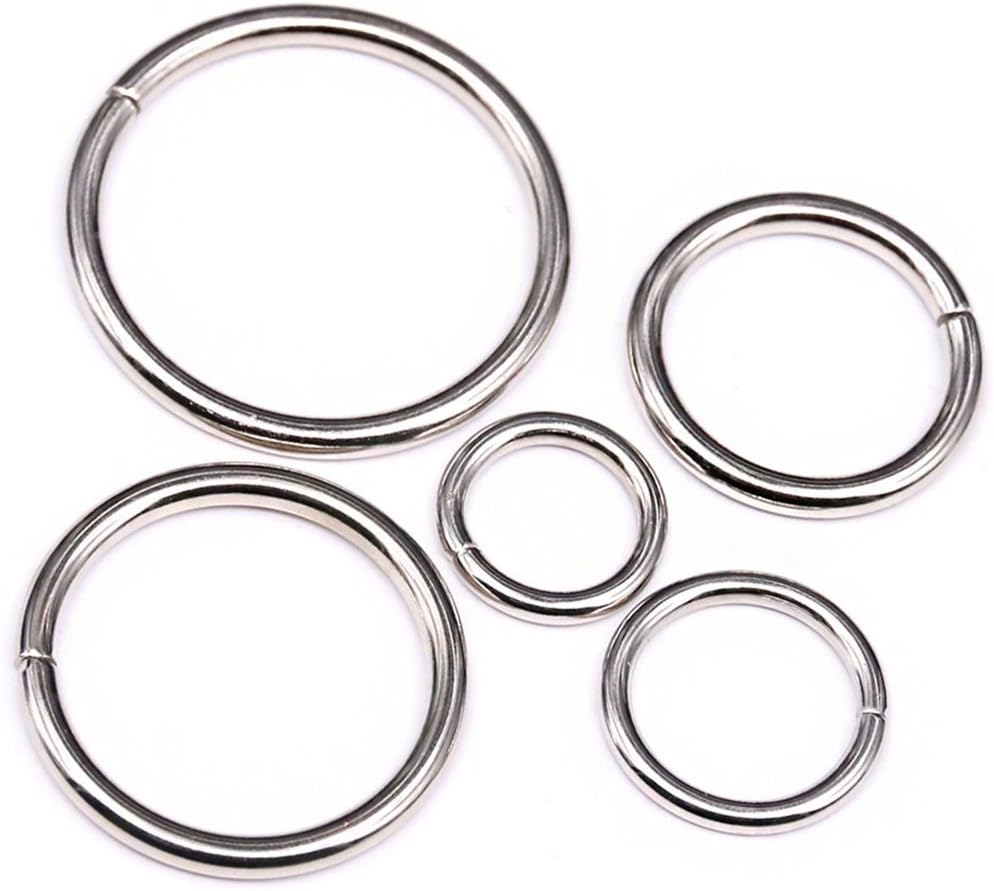 Swpeet 50Pcs 5 Sizes 3/2" 3/4" 1" 3/5" 5/4" Multi-Purpose Metal O Ring Metal Rings for Belts Hardware Bags Keychain Hand DIY (Silver)