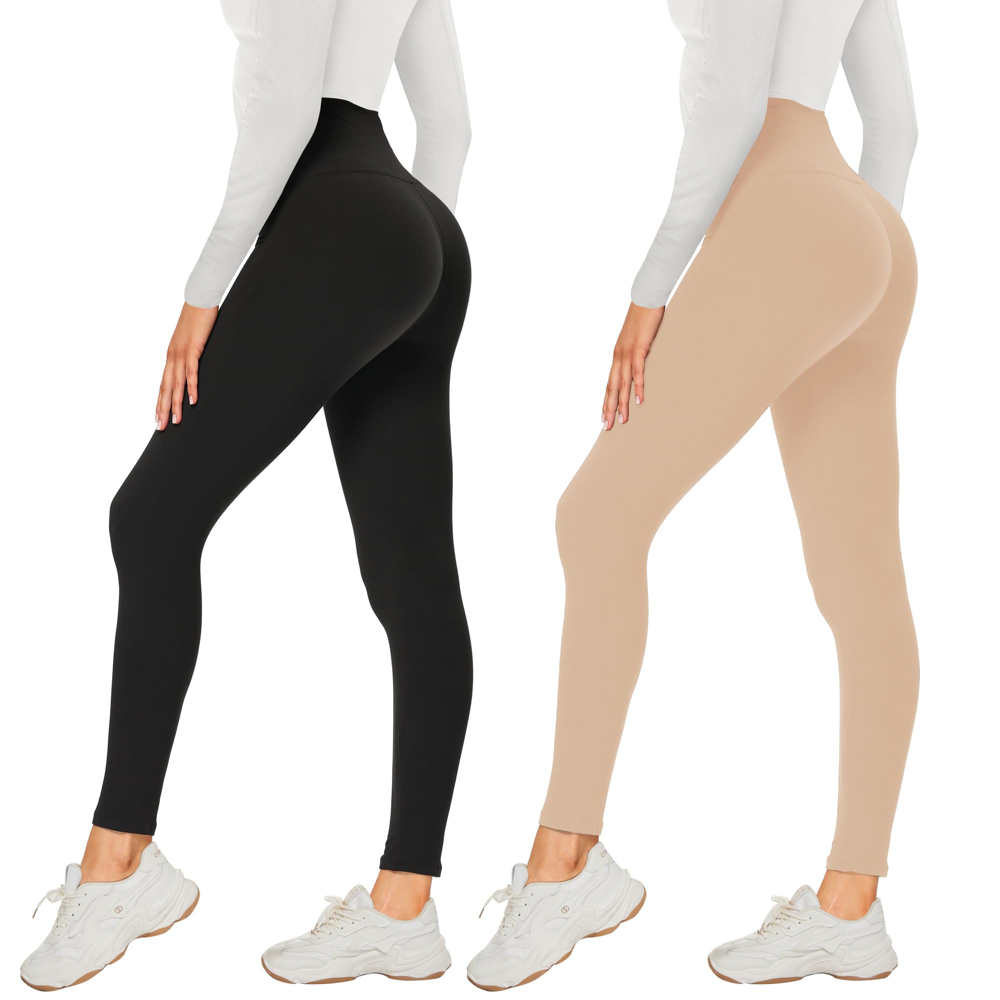 AMIYOYO 2er Pack Leggings für Damen High Waist Leggins Blickdicht Elastische Bauchweg Hosen Weiche Sporthose für Yoga Fitness Outdoor Freizeit