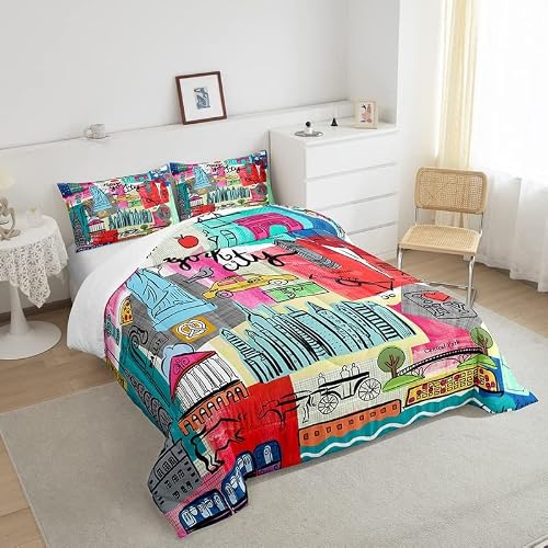 Feelyou Statue Of Liberty Comforter Set New York Cityscape Bedding Set For Kids Children Teens Famous City Scene Comforter Historical Scenery Duvet Set Twin Size With 1 Pillow Case #TOP3