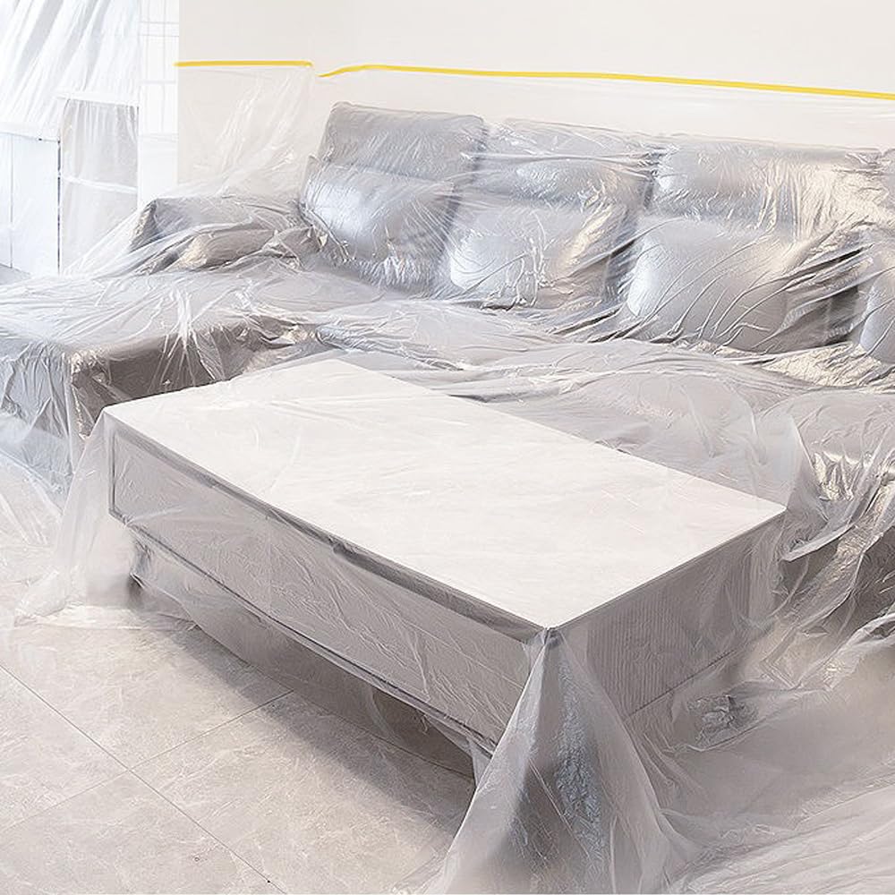 CHANGZHONG Tape and Drape - 3 rollos de película adhesiva transparente presellada para pintura, decoración, papel de enmascarar para rociar cinta adhesiva para protección de muebles de pared de