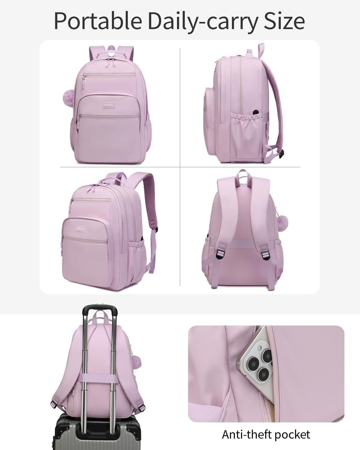 Teen Girls Backpack, Aesthetic Women Laptop Backpacks 15.6" College Cute Bookbag Water Resistant, Mochilas Escolares para Niñas, Purple