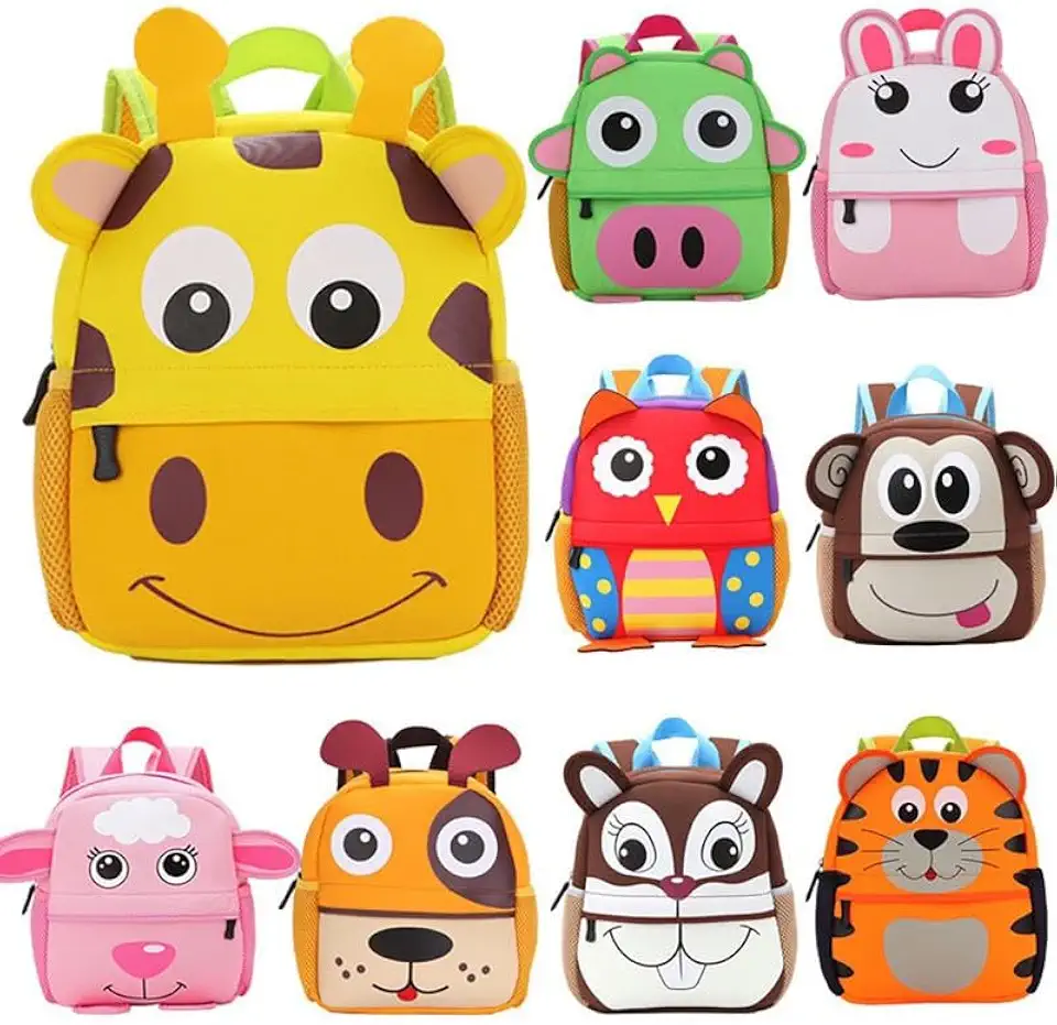 Mochila Escolar Infantil Unissex com Estampa de Animais em Neoprene para Creche e Passeios