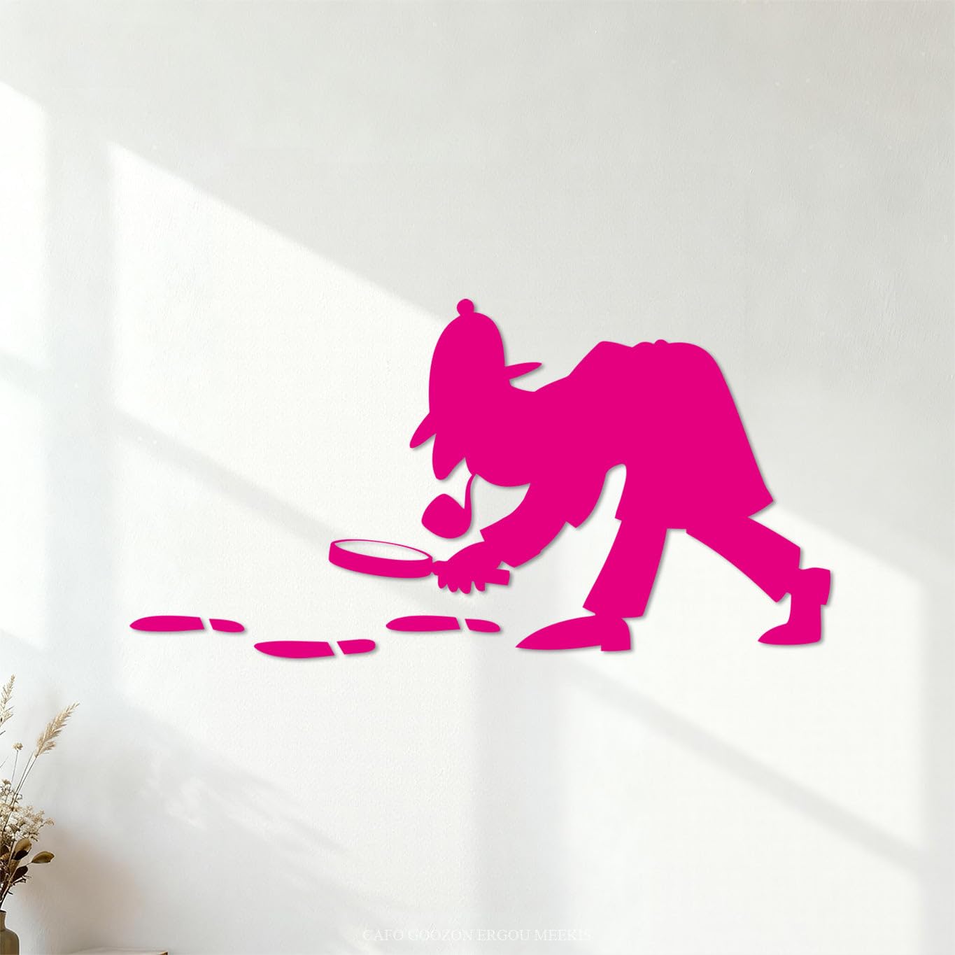 Detective Agency Footprint Magnifying Glass Investigation Wall Decals PVC Store Decoration 40.8x79.7cm Rosered — image 1