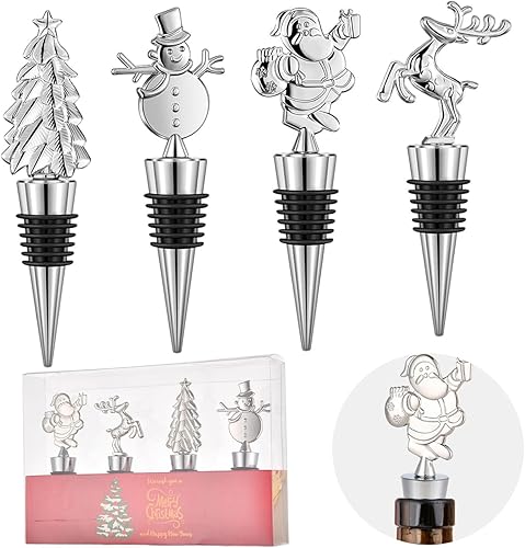 Miniatura 10 de Paquete de 2 tapones de vino navideños de aleación, tapones para botellas de vino para decoración navideña de invierno, suministros para fiestas