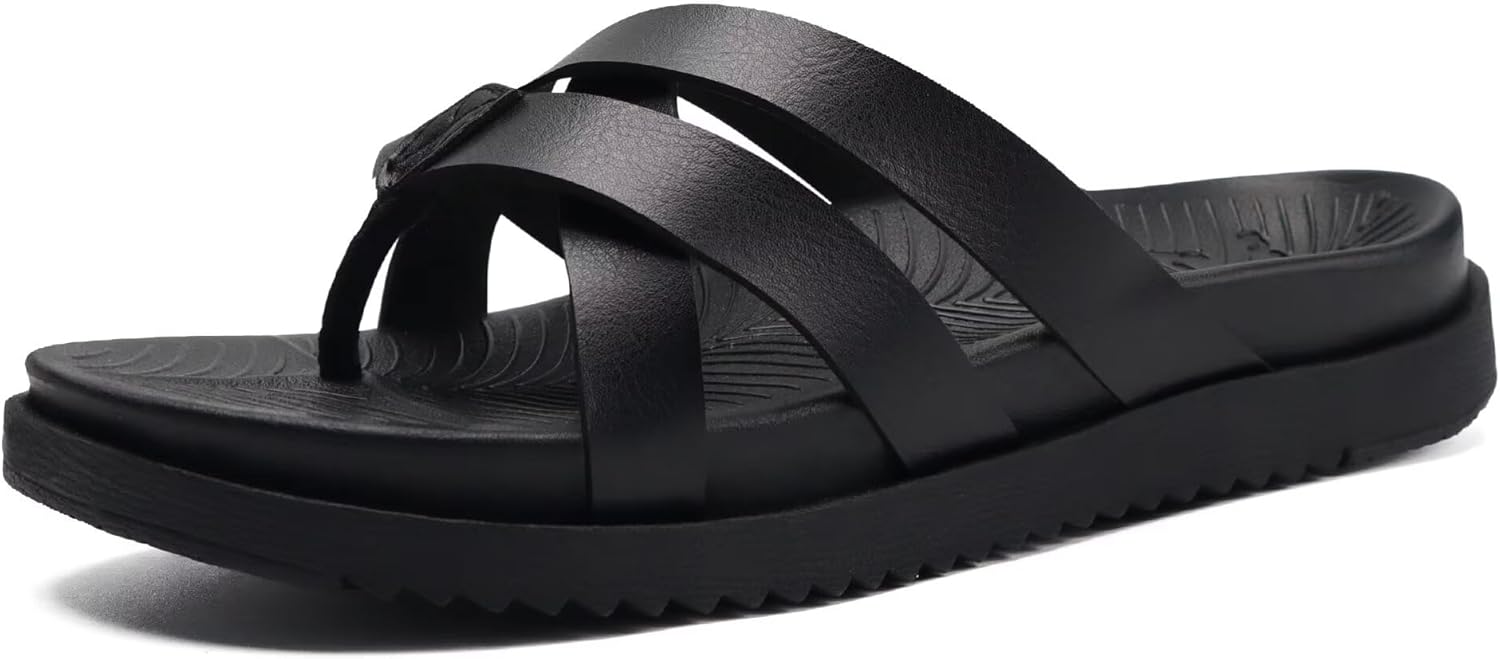 KuaiLu Womens Dressy Orthotic Flip Flops Ladies Yoga Memory Foam Summer Pool Beach Slip on Plantar Fasciitis Arch Support Black 8