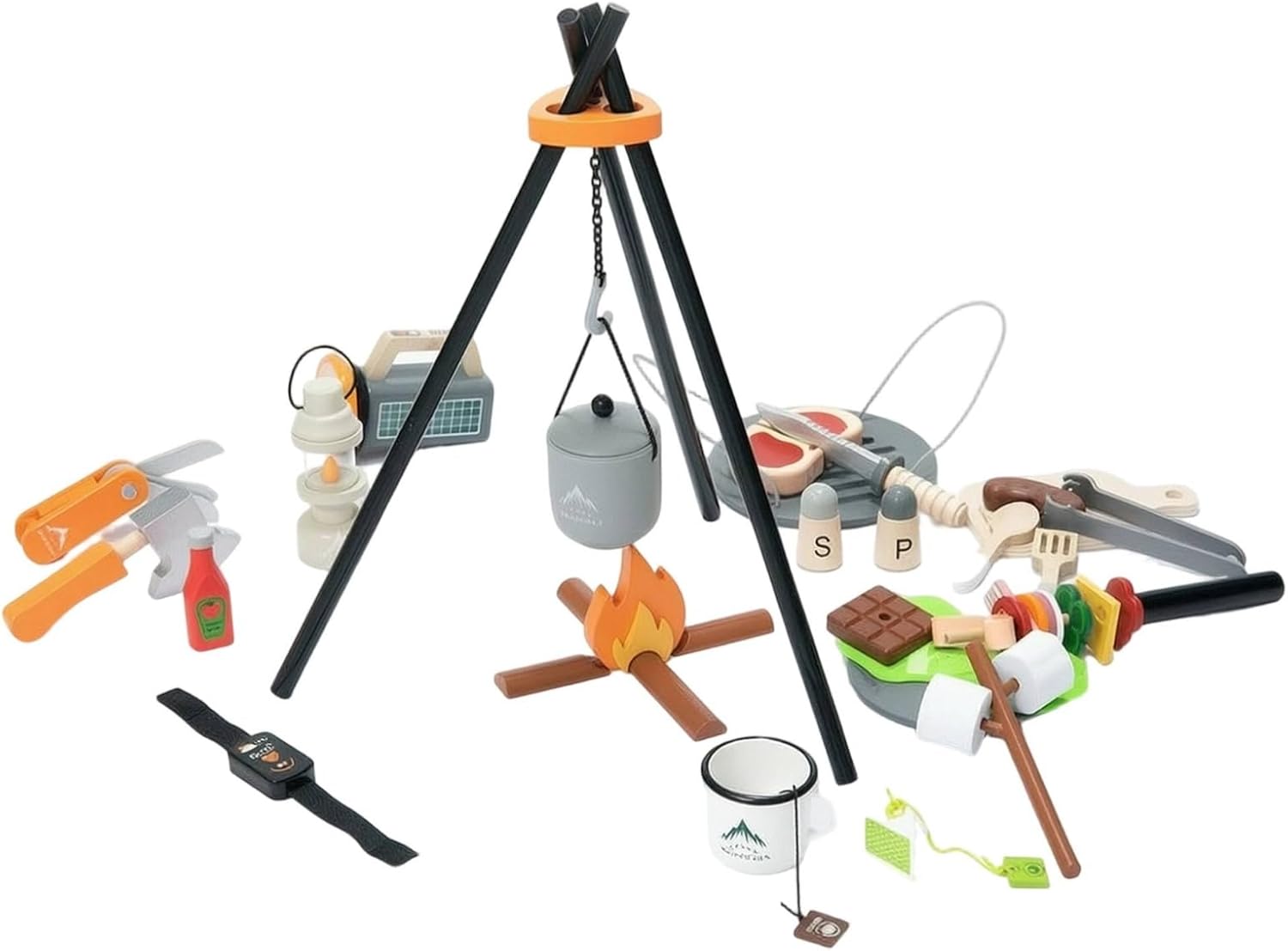 kowaku Campfire Playset Interactive Pretend Campfire Realistic Camping Playset for Young Children, Playroom