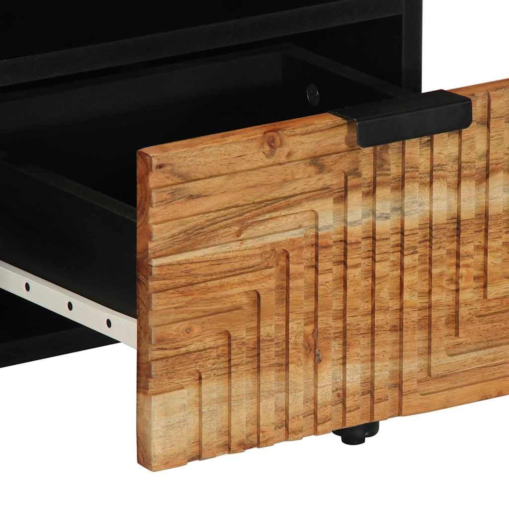 Mueble bajo para TV (madera maciza, mango marrón, 100 x 33 x 46 cm) | Elegante mueble de TV para sala de estar y dormitorio con amplio espacio de almacenamiento y elegantes cajones de madera.