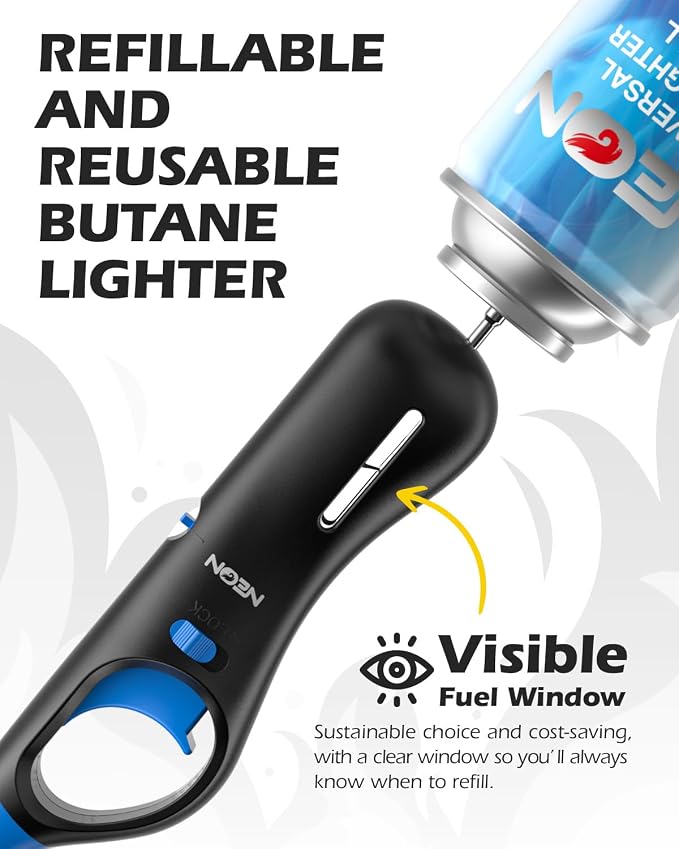 Encendedor NEON recargable, paquete de 4, largo, con llama ajustable para bbq, chimenea, cocina miniatura 2