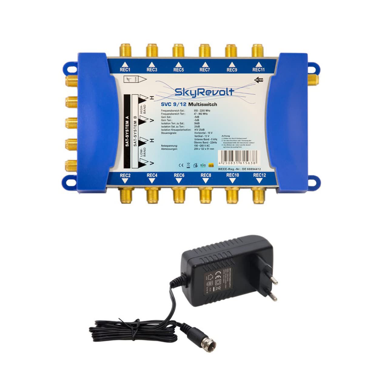 SVC 9/12 Multiswitch externes Netzteil Multischalter 2 SAT für 12 Anschlüsse Satverteiler Digital HDTV FullHD 4K UHD 8K