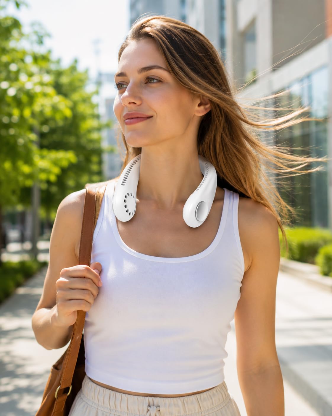 Generico Ventilatore da Collo Portatile Ricaricabile, Flusso d’Aria 360°, Design Ergonomico a Mani Libere, Leggero e Flessibile, Ideale per Ufficio, Viaggi, Passeggiate e Attività all’Aperto