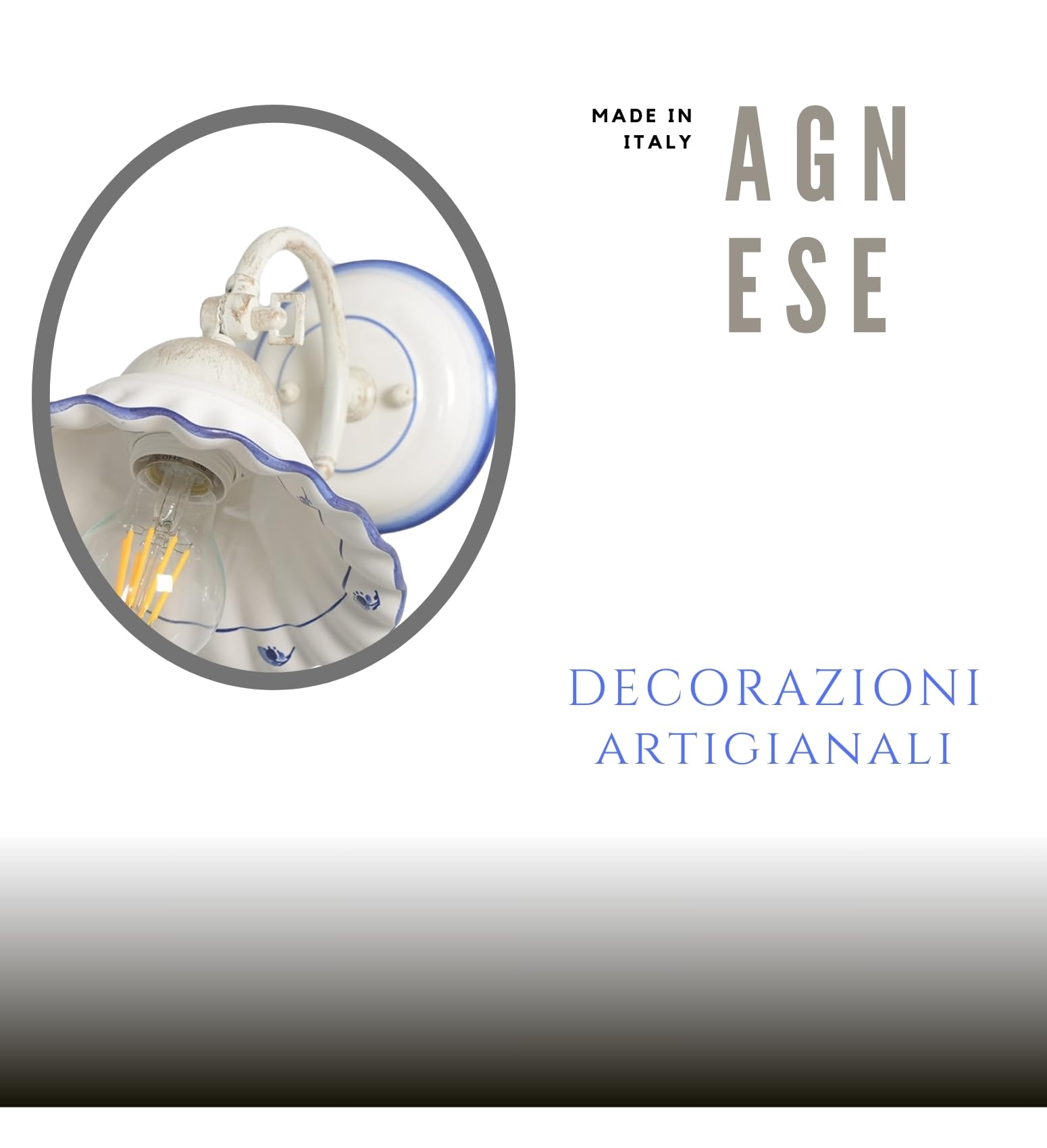 VANNI LAMPADARI - Applique da Parete Interno Agnese - Lampada da Parete con Braccio Orientabile in Ceramica Decorata a Mano - Applique Camera da Letto - Bagno - Cucina – Soggiorno, Blu