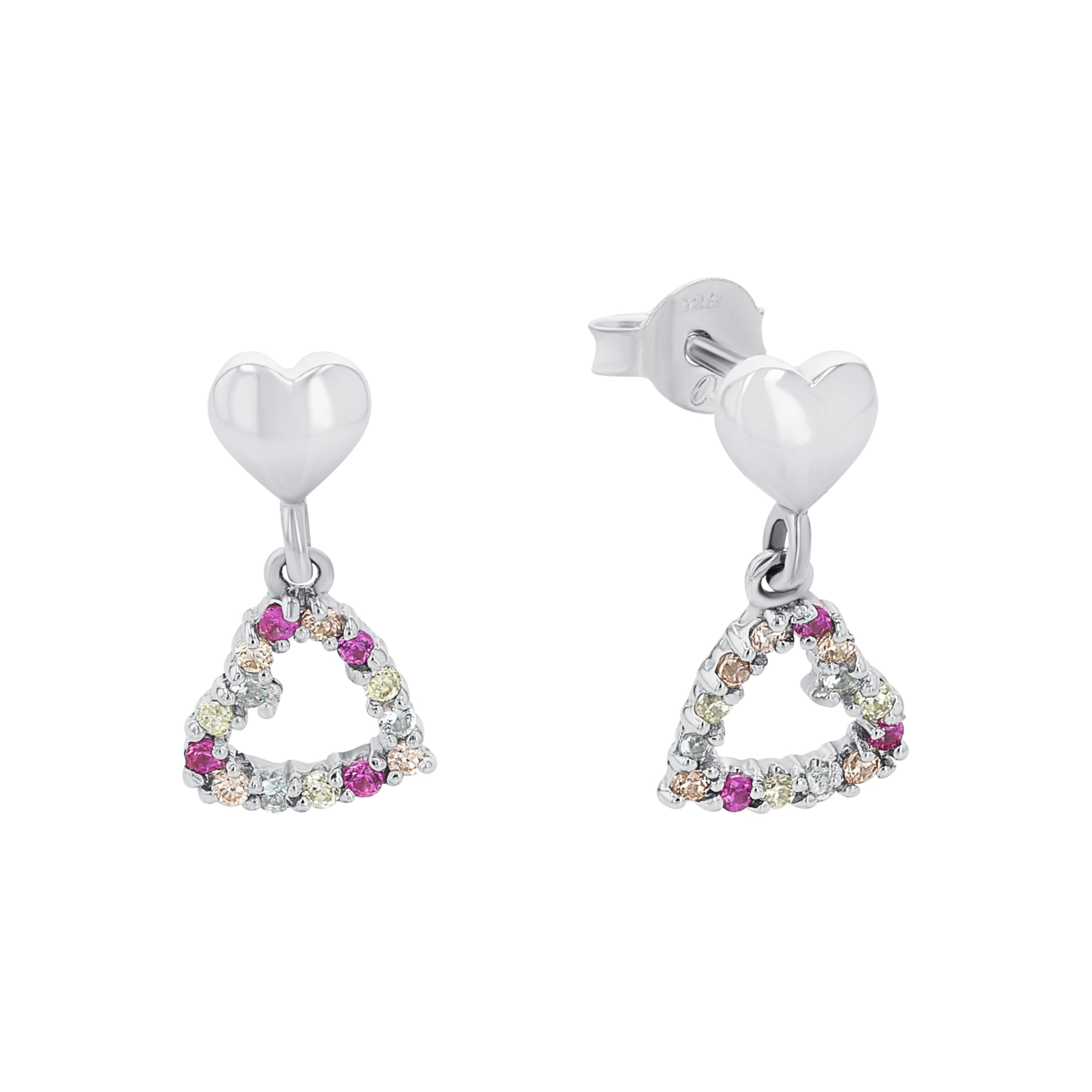 Amor earrings 925 Sterling silver girls children's earrings, with zirconia synth., 1.4 cm, silver, heart, comes in jewelry gift box, 2021291