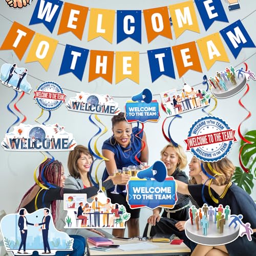 Image of Welcome To The Team Banner and Hanging Swirls, Welcome Banner, Welcome Decorations for New Employee Coworker Teacher Colleague Staff Team Member Office Party
