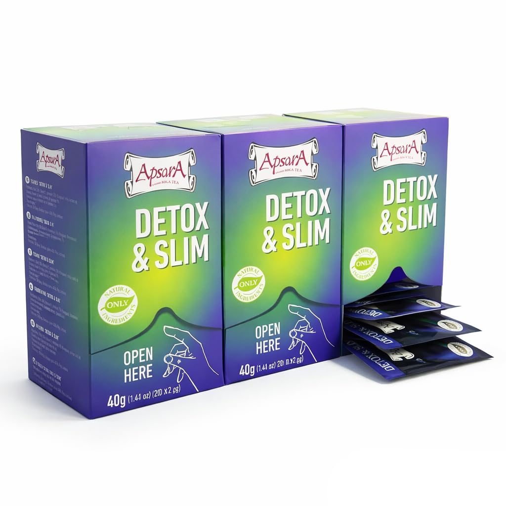 Apsara Detox & Slim Kräutertee – 60 Teebeutel Vorteilspack (3er Set) – Natürlicher Entschlackungstee mit Mate, Brennnessel & Eisenkraut – Premium Detox Tee für Stoffwechsel & Wohlbefinden