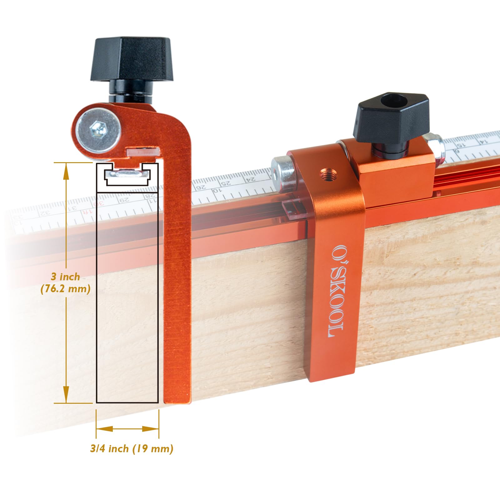 O'SKOOL 3-Inch T-Track Adjustable Fence Flip Stop Repeater with Indexing Cursor, Orange, 3 Inch - Image 3