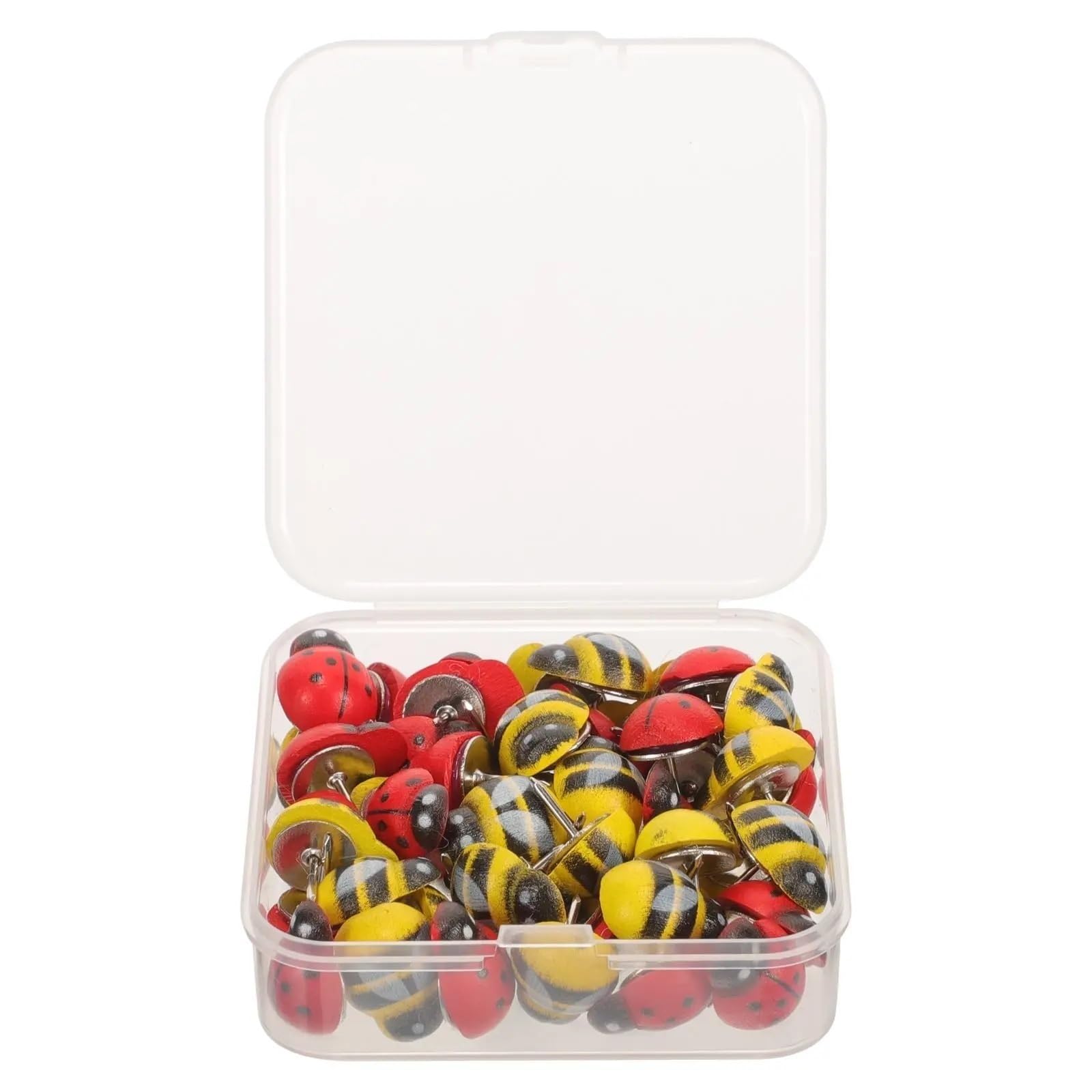 100 chinchetas de madera con diseño de mariquita de abeja para oficina, hogar, dibujos animados, accesorios de escritorio con forma de animal, para tablón de anuncios, tablero de corcho y mapa