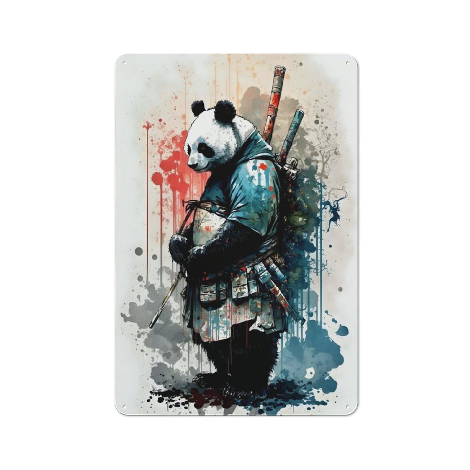 Junmoney Watercolors Panda 2 Vintage-Inspired Tin Sign 30X20cm For Café Or Restaurant, For Cooler-Month Interiors With Vintage Character
