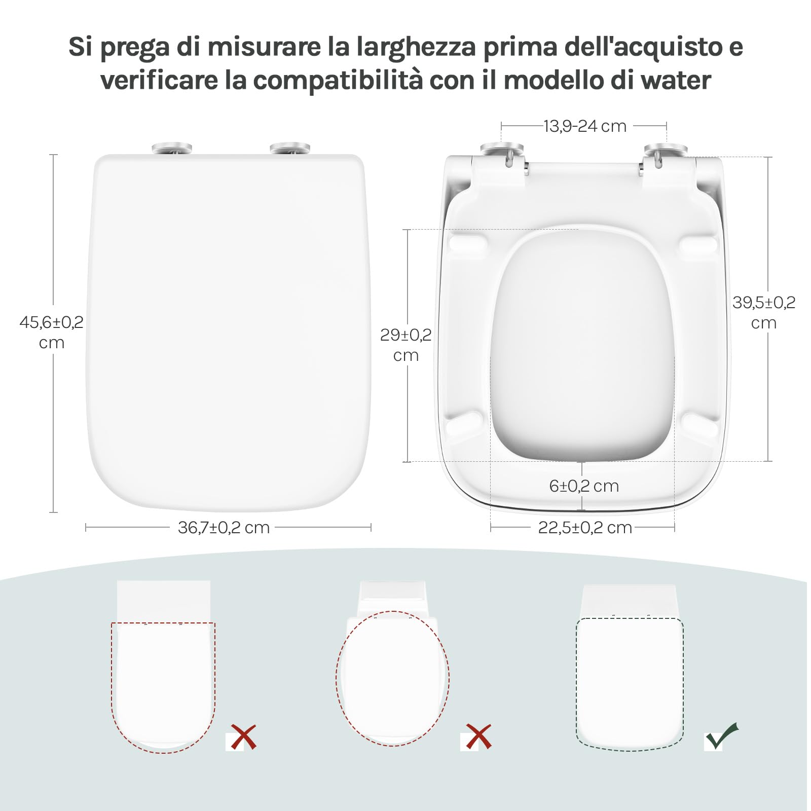 WOLTU Copriwater in Duroplast Sedile Copri WC Chiusura Ammortizzata Soft Close Bianco Forma Quadrata