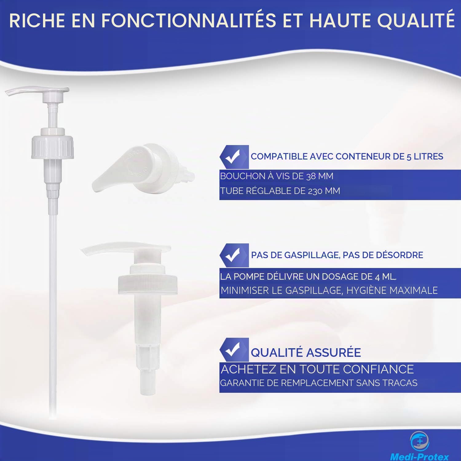 Pompe Doseuse pour Bidon 5 litres – s'adapte à la Plupart des conteneurs avec Ouverture de 38 mm.