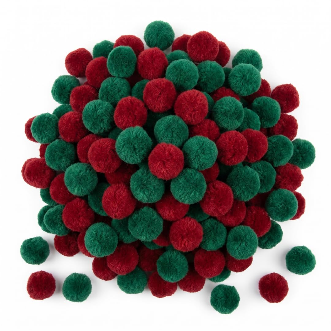 Springboard 20mm Red & Green Pom Poms Pack of 80, Festive Soft Craft Pompoms for EYFS Christmas Art & Sensory Play
