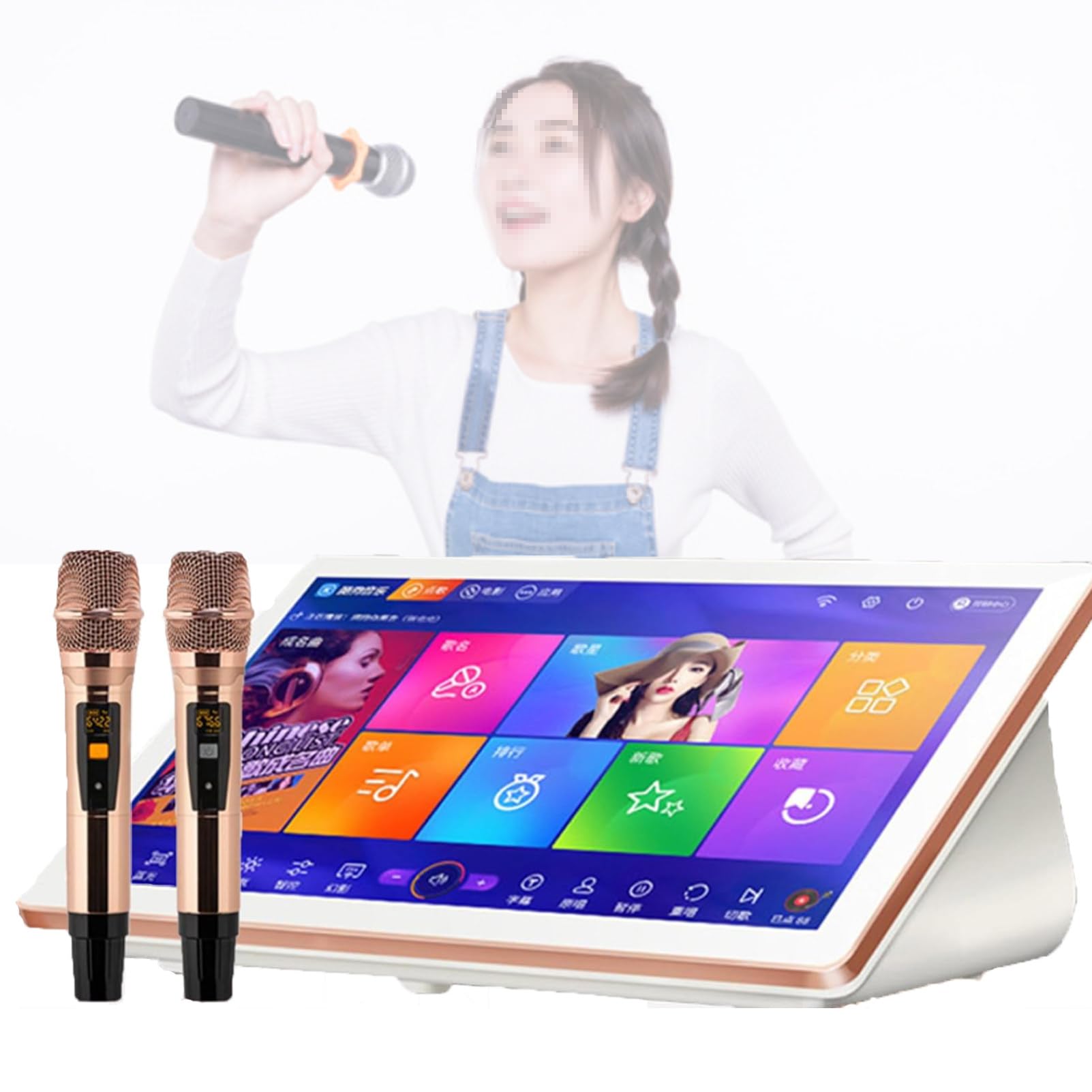 Lettore Karaoke, Aggiornamento Cloud Songs, Macchina con Microfono Wireless, Touch Screen da 18,5 Pollici, Telecomando E Controllo App Karaoke 3TB-White
