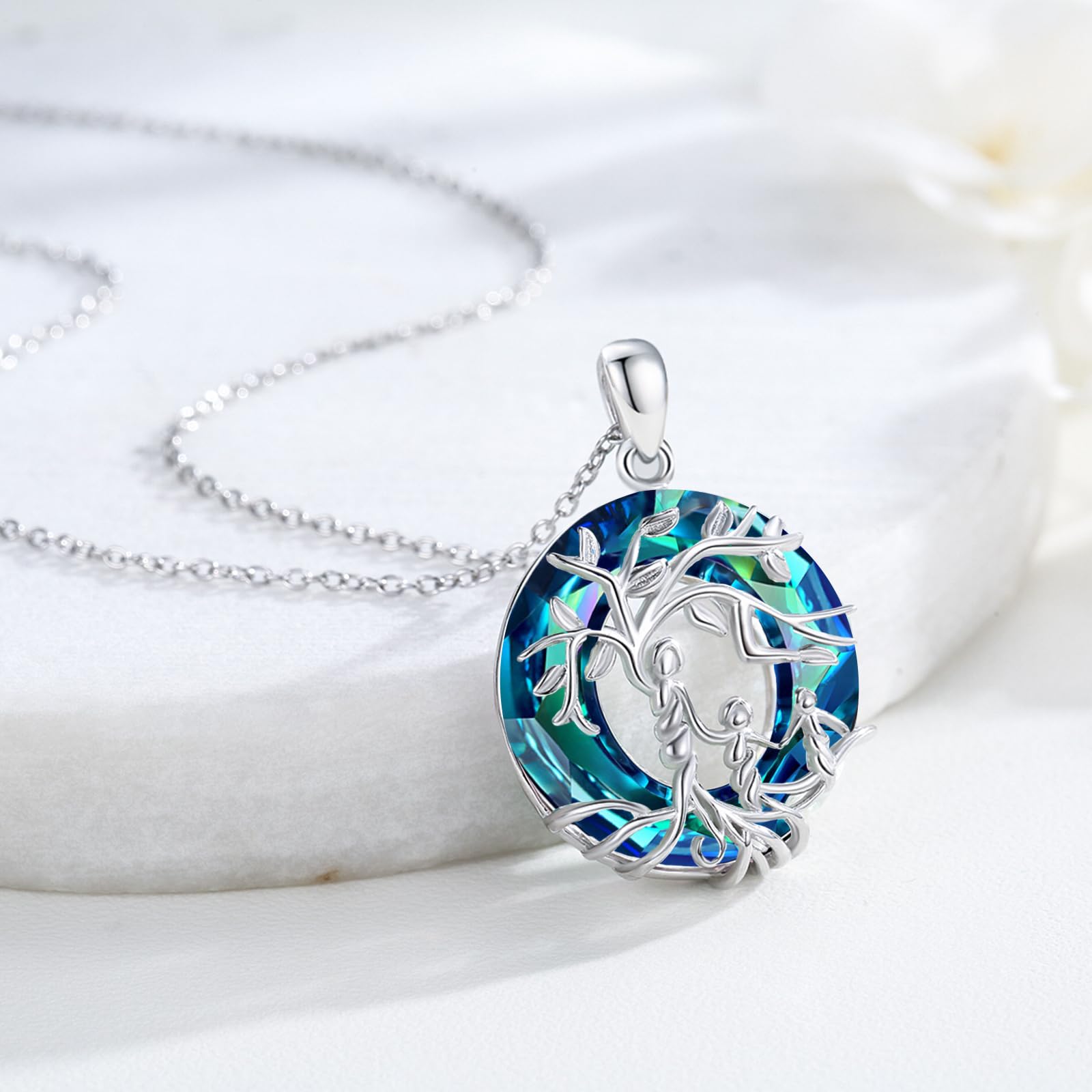 Damen Baum des Lebens Halskette 925 Sterling Silber Mutter Tochter/Sohn Lebensbaum Familie Herz Anhänger Schmuck Geschenke für Mama