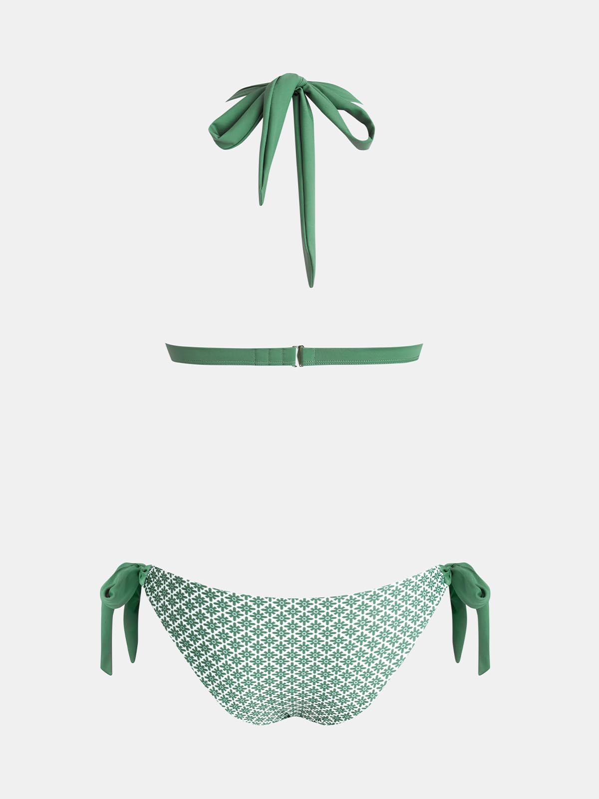 CUPSHE Conjunto de bikini para mujer, traje de baño de dos piezas, cuello en V, parte inferior reversible, parte inferior halter, gancho trasero